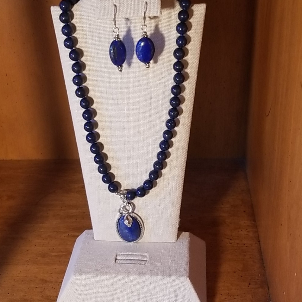8mm natural Egyptian Lapis Lazuli necklace,earings